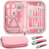 Manicure Pedicure Set, 12 Pcs Nail Care Kit for Women, Mens Nail Grooming Kit, Manicure & Pedicure Tools & Accessories, Pink Nail Kit Manicure Set Luxury Leather Case for Home Salon Use